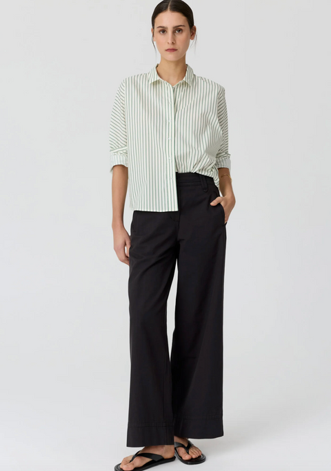 POL Clothing Botanica Two Way Stripe Shirt - Green Stripe