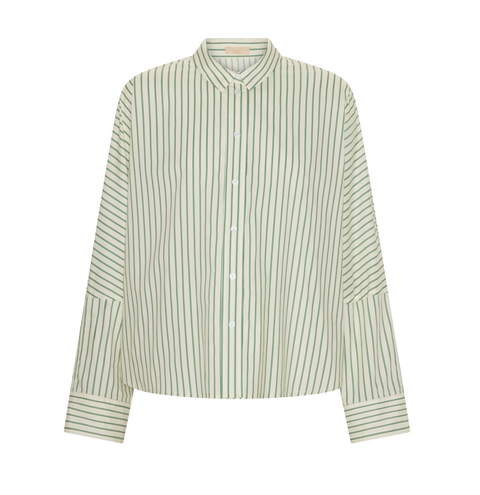 POL Clothing Botanica Two Way Stripe Shirt - Green Stripe
