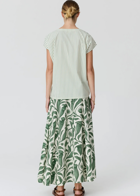 POL Clothing Botanica Contrast Back Top - Botanica Print / Green Stripe