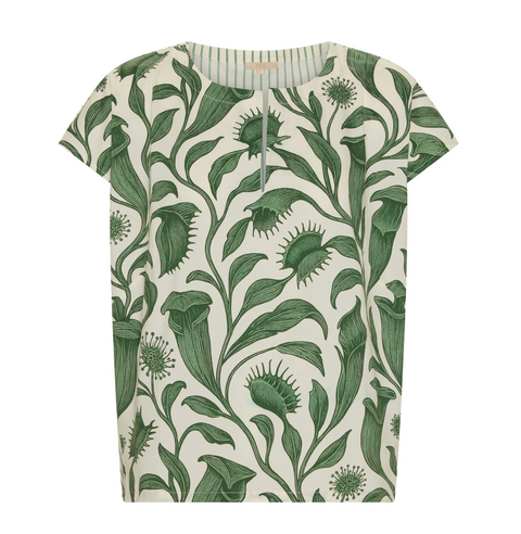 POL Clothing Botanica Contrast Back Top - Botanica Print / Green Stripe