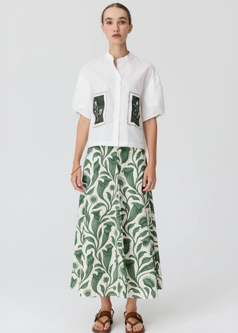 POL Clothing Botanica Patch Camp Shirt - White