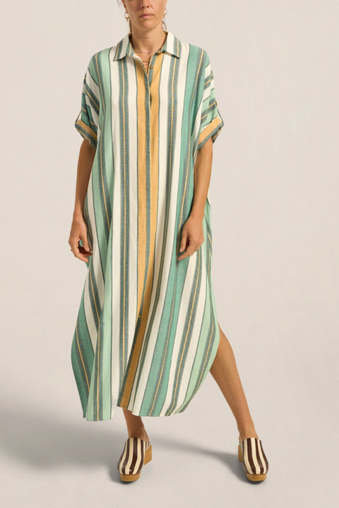 Ilio Nema Melanie Caftan - Green Fez Stripe