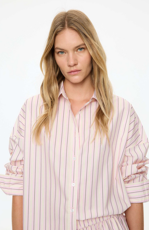 LMND Mara Long Sleeve Stripe Shirt - Candy Floss/Black/White