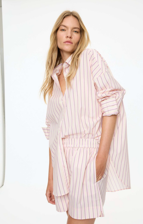 LMND Mara Long Sleeve Stripe Shirt - Candy Floss/Black/White