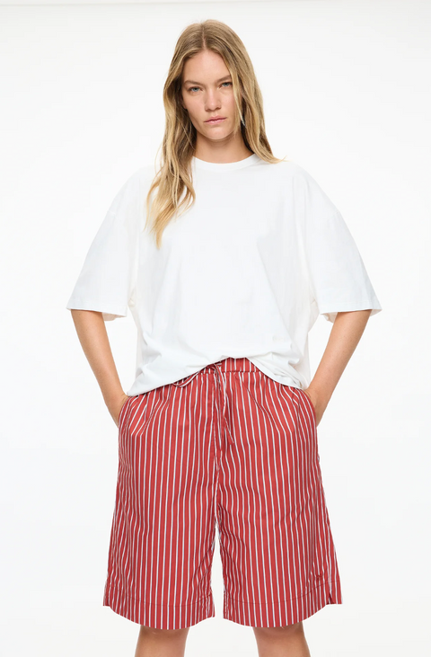 LMND Oversize Tee with Curved Hem and Embroidery - White
