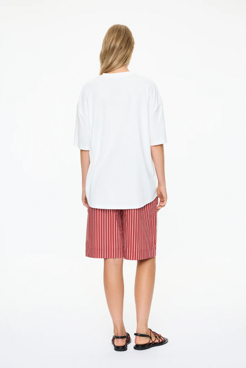 LMND Oversize Tee with Curved Hem and Embroidery - White