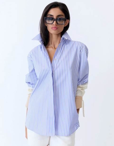 Eder by Anna Saya Shirt - Blue Latte Pinstripe