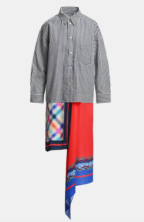 Essentiel Antwerp Krystal Long Shirt w/ Scarf - Black/White Stripe