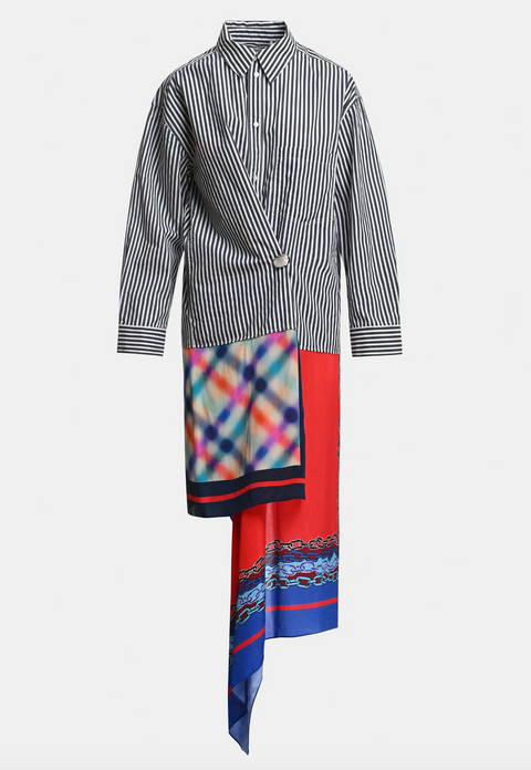 Essentiel Antwerp Krystal Long Shirt w/ Scarf - Black/White Stripe