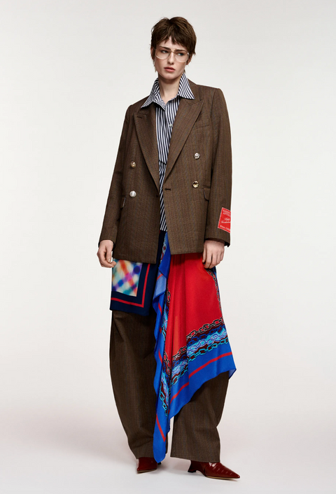 Essentiel Antwerp Krystal Long Shirt w/ Scarf - Black/White Stripe