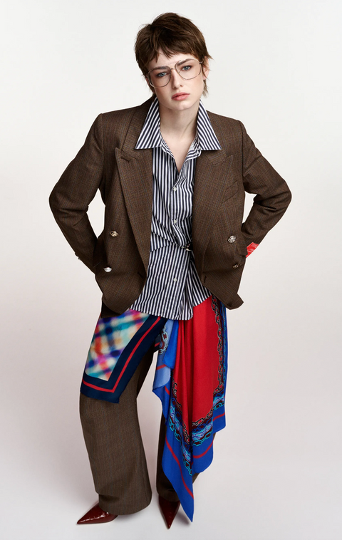 Essentiel Antwerp Krystal Long Shirt w/ Scarf - Black/White Stripe