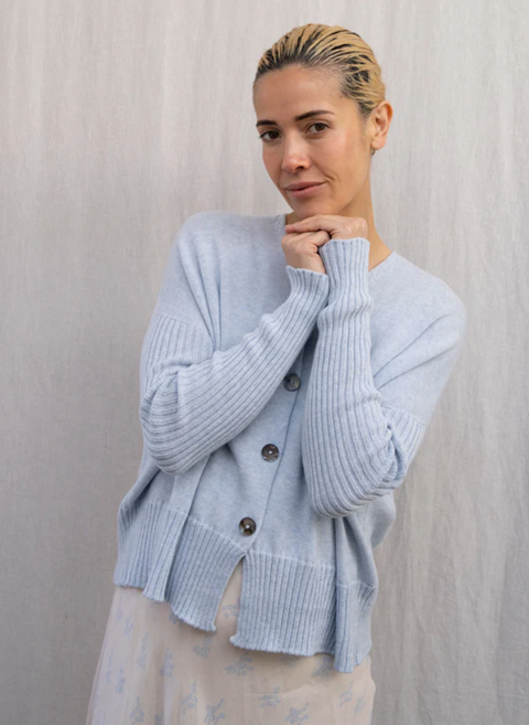Luna Gallery Cotton Fine Knit Rib Sleeve Cardigan