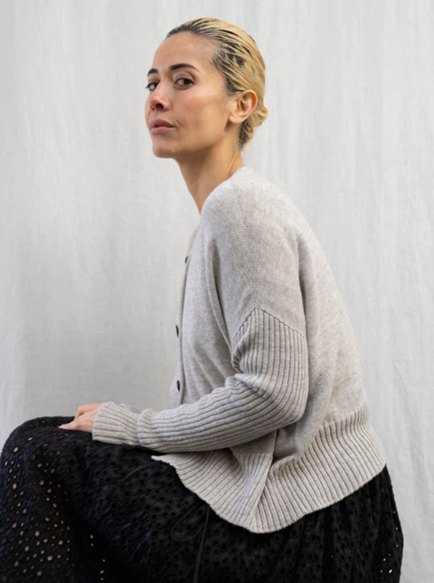 Luna Gallery Cotton Fine Knit Rib Sleeve Cardigan
