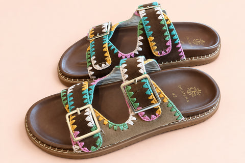 De Siena Embroidered Sandal - Tobacco