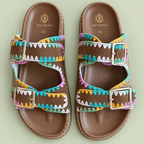 De Siena Embroidered Sandal - Tobacco