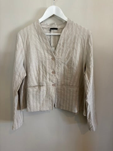 Transit Stripe Collarless Jacket - Sand