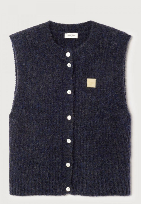 American Vintage East Sleeveless Knit Vest - Navy Melange