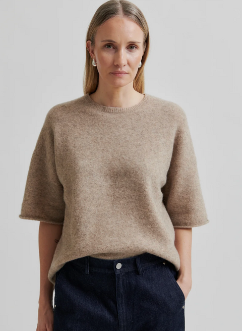 Second Female Selana Short Sleeve Knit - Camel Melange