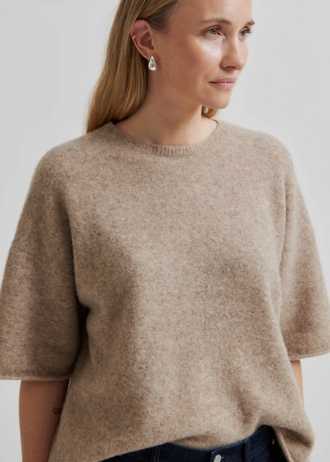 Second Female Selana Short Sleeve Knit - Camel Melange