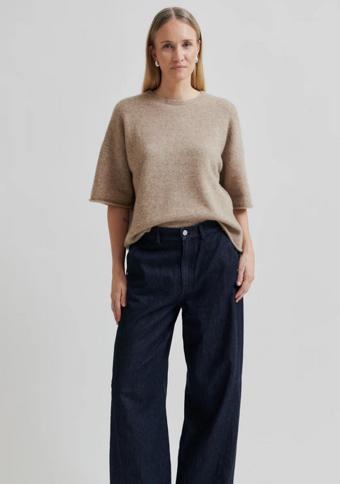 Second Female Selana Short Sleeve Knit - Camel Melange