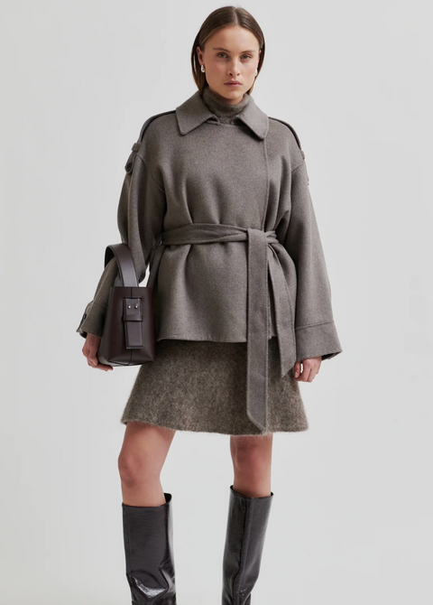 Second Female Walance Belted Jacket - Brown Melange