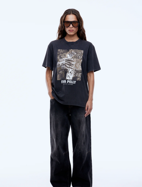 Ena Pelly Mixed Animal Tee - Vintage Black