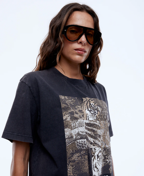 Ena Pelly Mixed Animal Tee - Vintage Black