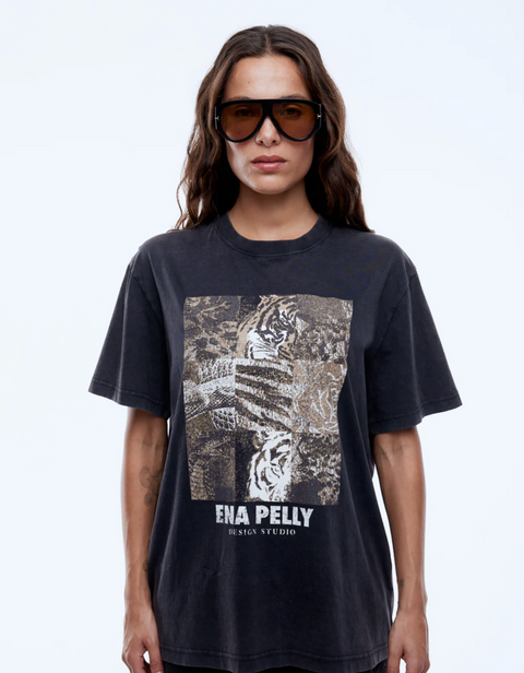 Ena Pelly Mixed Animal Tee - Vintage Black