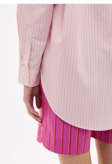 LMND Mara Oversized Long Sleeve Shirt Stripe - Primrose Pink/Natural/True Red