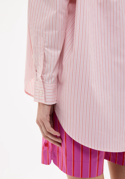 LMND Mara Oversized Long Sleeve Shirt Stripe - Primrose Pink/Natural/True Red