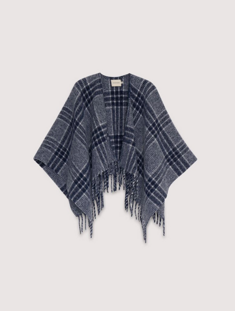 The New Society Brisa Poncho - Navy Check