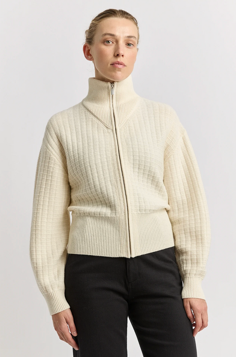 Toorallie Grid Knit Zip Through Cardigan - Ivory