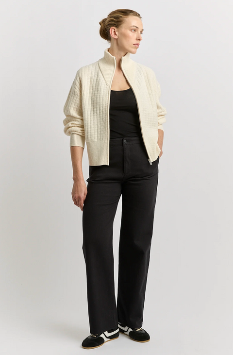 Toorallie Grid Knit Zip Through Cardigan - Ivory