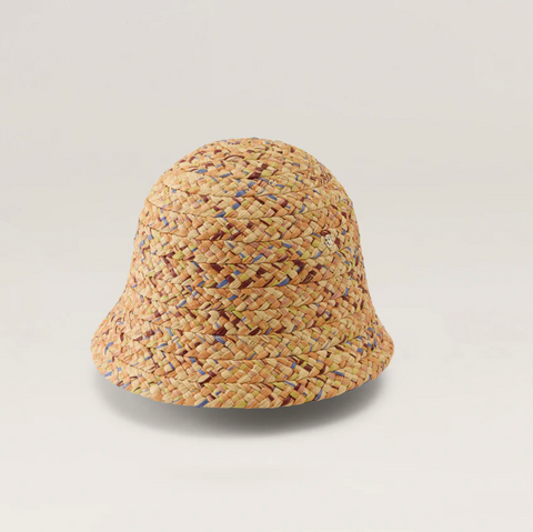 Helen Kaminski Passara Raffia Braid Cloche - Salmon Multi/Cream