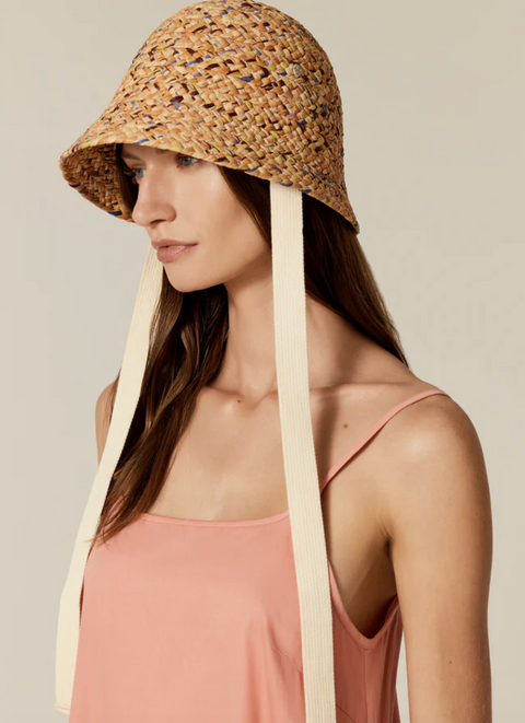 Helen Kaminski Passara Raffia Braid Cloche - Salmon Multi/Cream