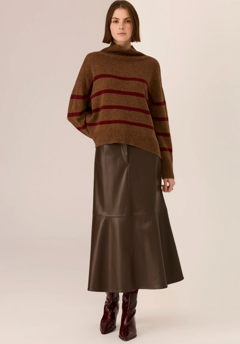POL Clothing Astor Stripe Knit - Toffee/Wine