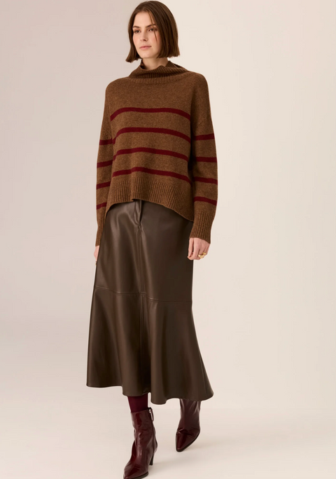 POL Clothing Astor Stripe Knit - Toffee/Wine