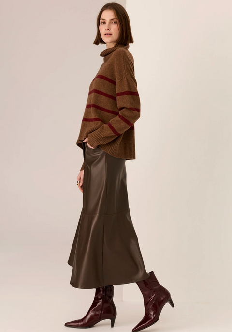 POL Clothing Astor Stripe Knit - Toffee/Wine