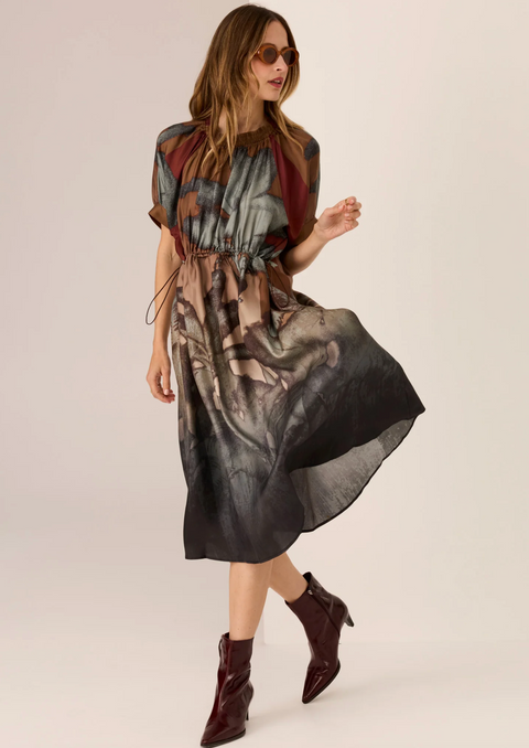 POL Clothing Palisades Silk Drawcord Dress