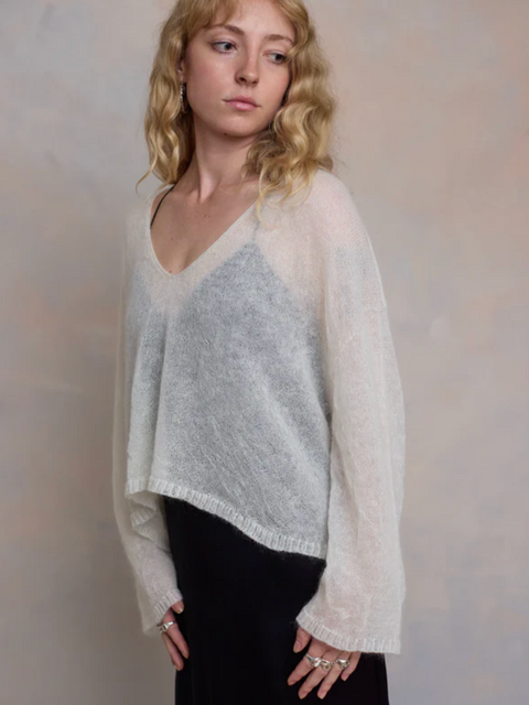 Luna Gallery Mohair Crop V Neck Sweater - Froth