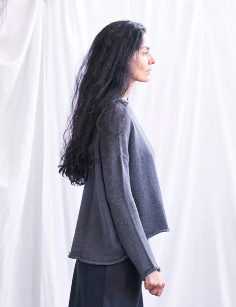 Luna Gallery Cotton Roll Neck Jumper - Granite