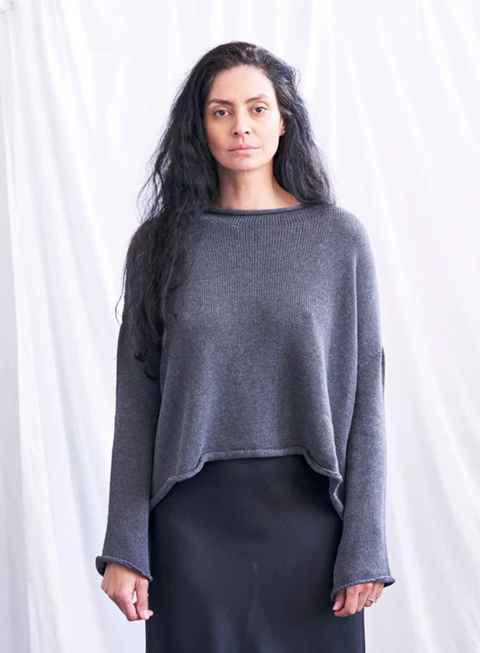 Luna Gallery Cotton Roll Neck Jumper - Granite