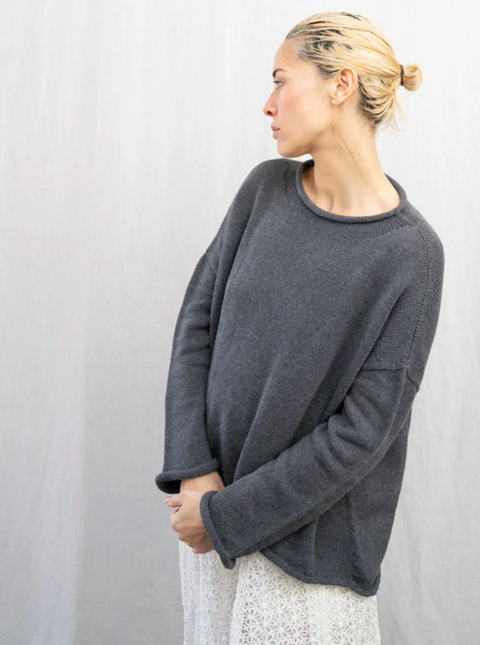 Luna Gallery Cotton Roll Neck Jumper - Granite