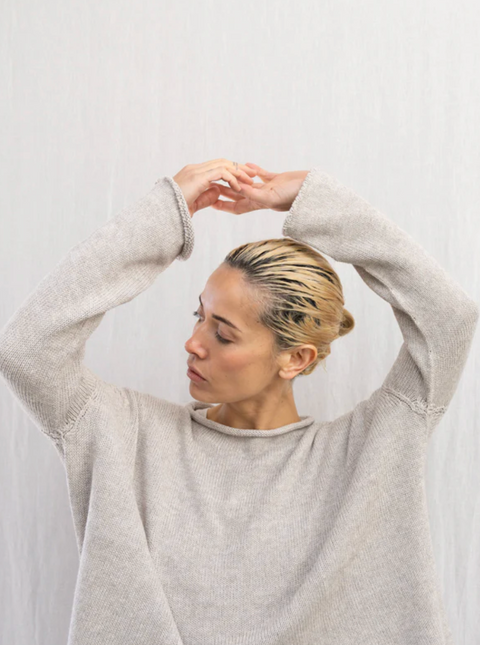 Luna Gallery Cotton Roll Neck Jumper - Linen