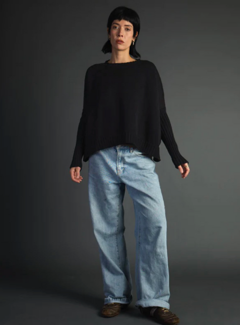 Luna Gallery Merino Wool Rib Sleeve Jumper - Black