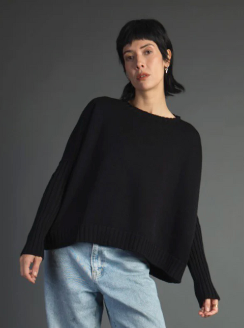 Luna Gallery Merino Wool Rib Sleeve Jumper - Black