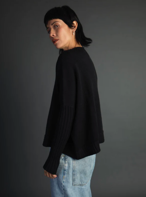 Luna Gallery Merino Wool Rib Sleeve Jumper - Black