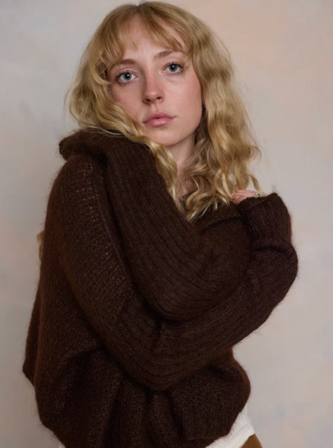 Luna Gallery Mohair Waffle Crop Jumper - Espresso