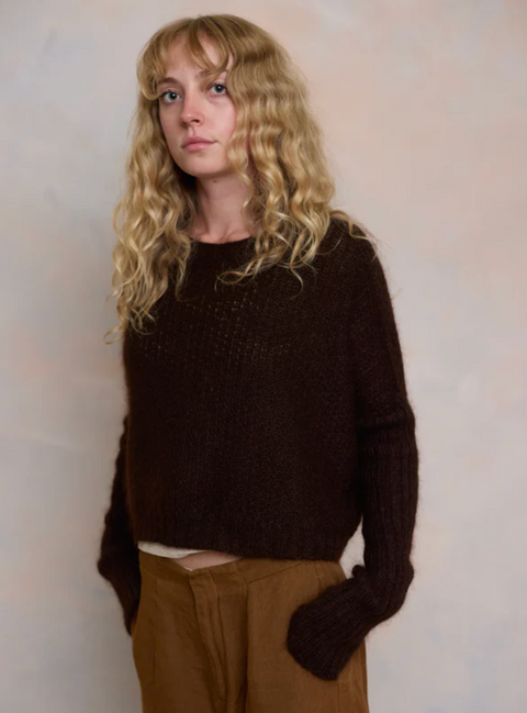 Luna Gallery Mohair Waffle Crop Jumper - Espresso