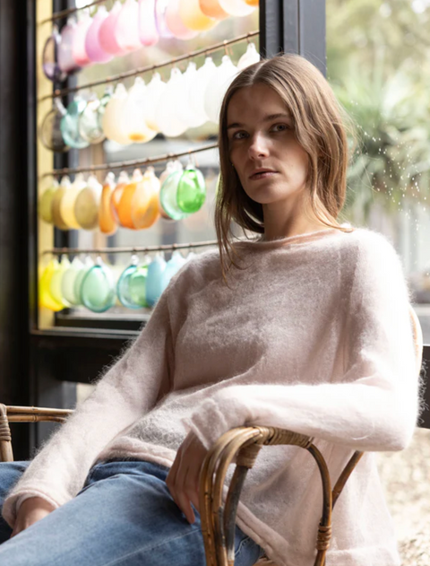 Luna Gallery Mohair Raglan Sleeve Sweater - Pink